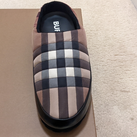 Mens Burberry "Northaven" Check Slippers Brown/Beige - Picture 2 of 6
